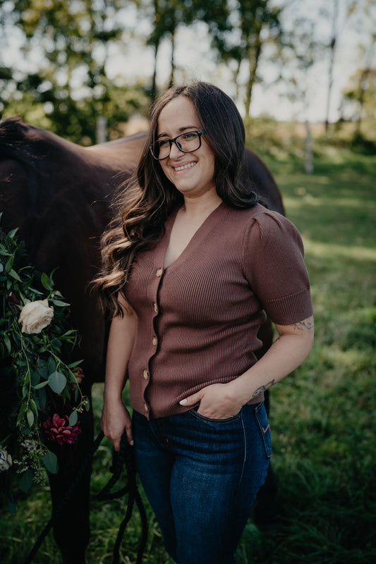'Prairie Belle' Chocolate Brown Short Sleeve Knit Top