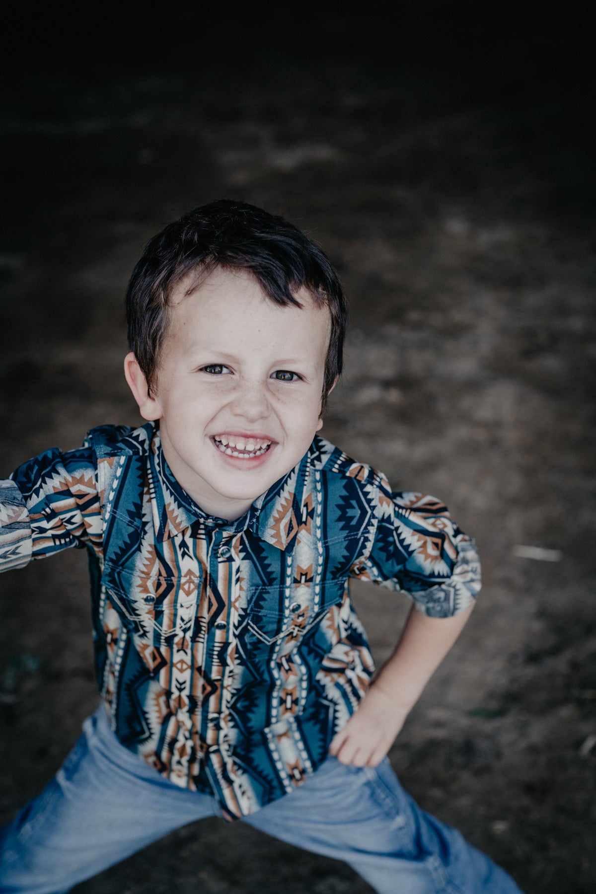 'Tanner' Tan/Teal Aztec Baby / Toddler Long Sleeve Pearl Snap by Wrangler
