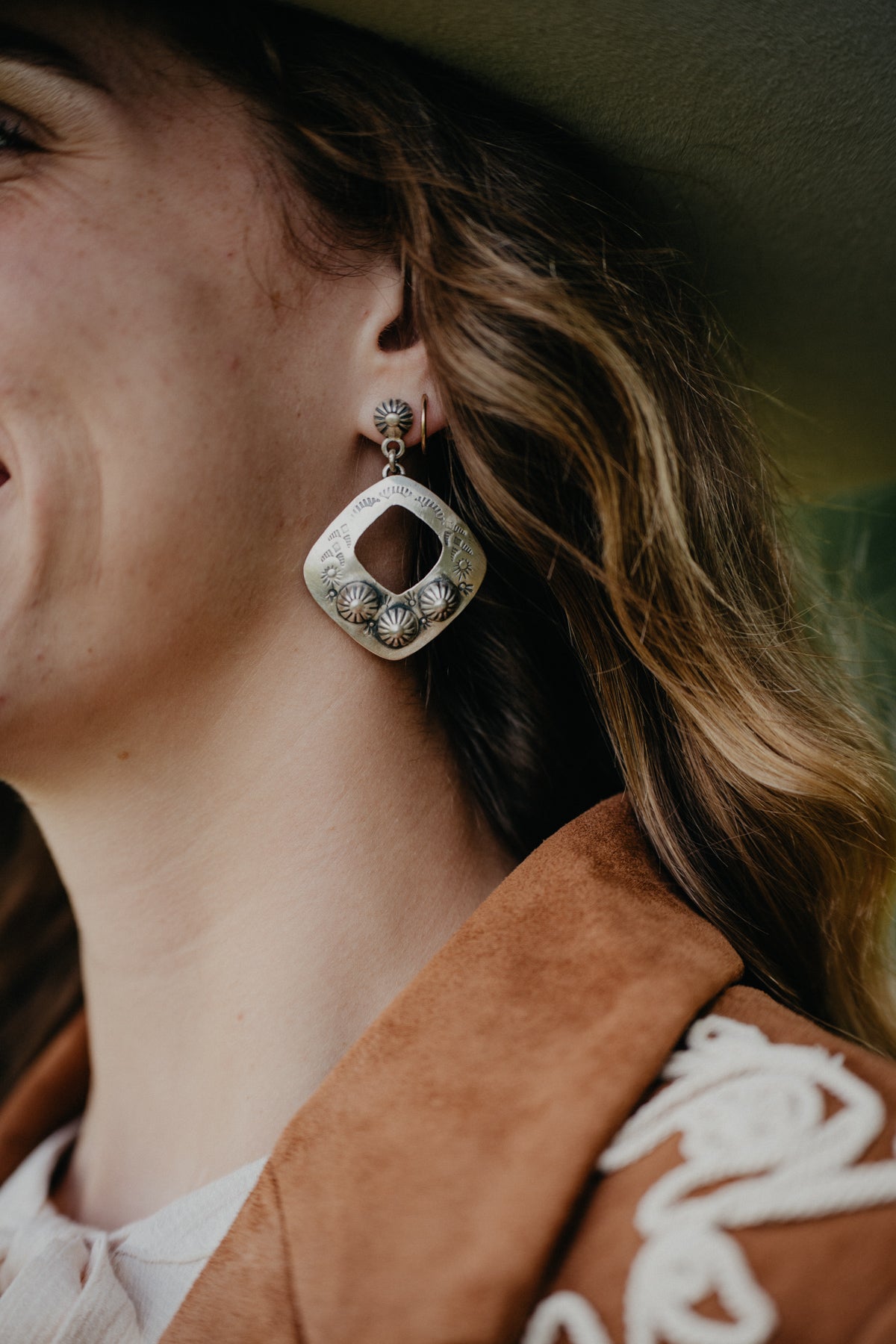 Stamped Sterling Silver Diamond Dangle Earrings