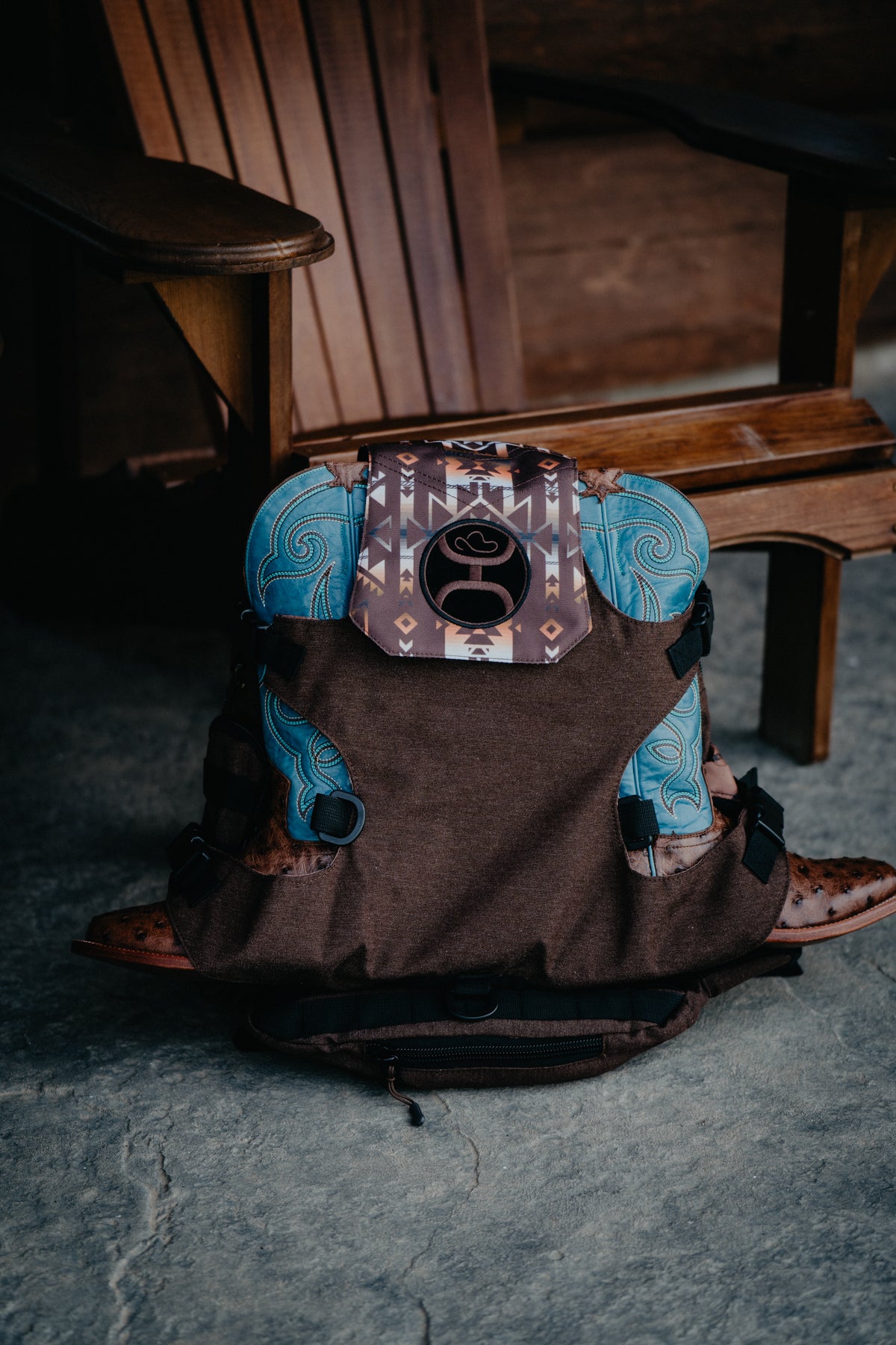 'Mule' Hooey Backpack Brown/Black with Aztec Pattern
