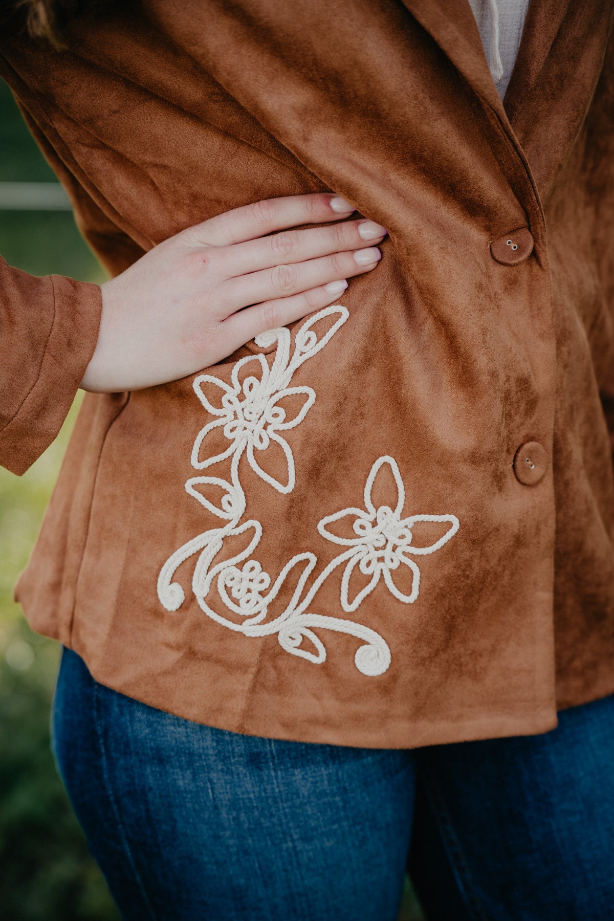 'Elyse' Caramel Floral Embroidered Blazer (S-L)