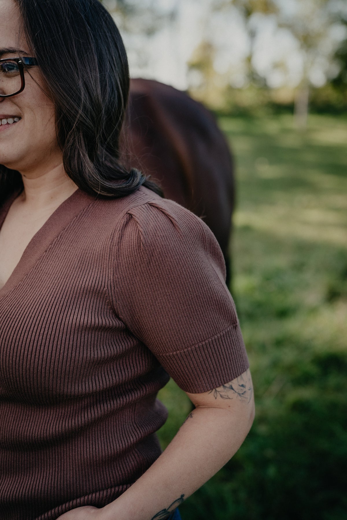 'Prairie Belle' Chocolate Brown Short Sleeve Knit Top