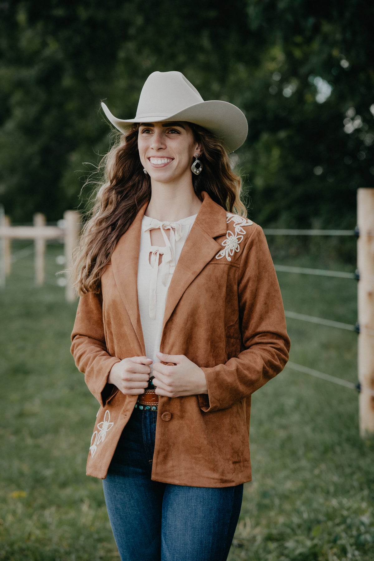 'Elyse' Caramel Floral Embroidered Blazer (S-L)