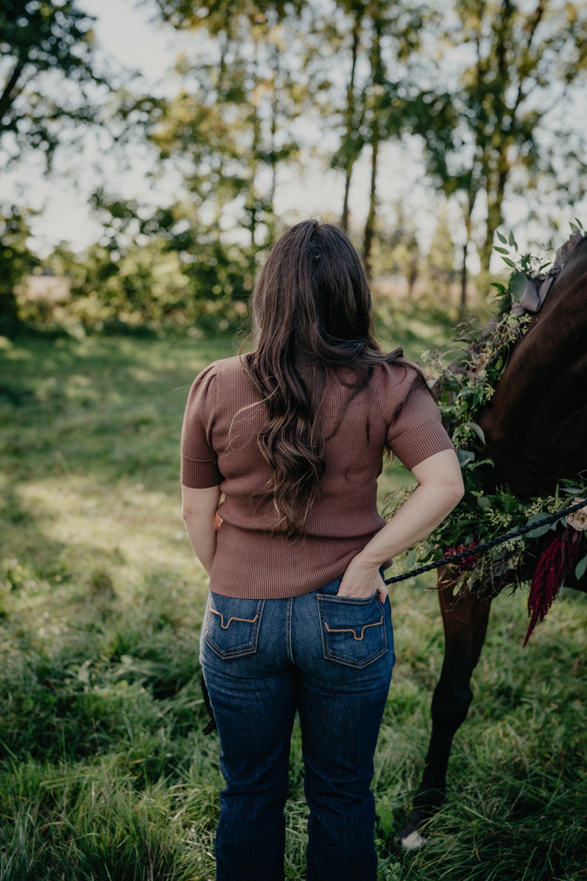'Prairie Belle' Chocolate Brown Short Sleeve Knit Top