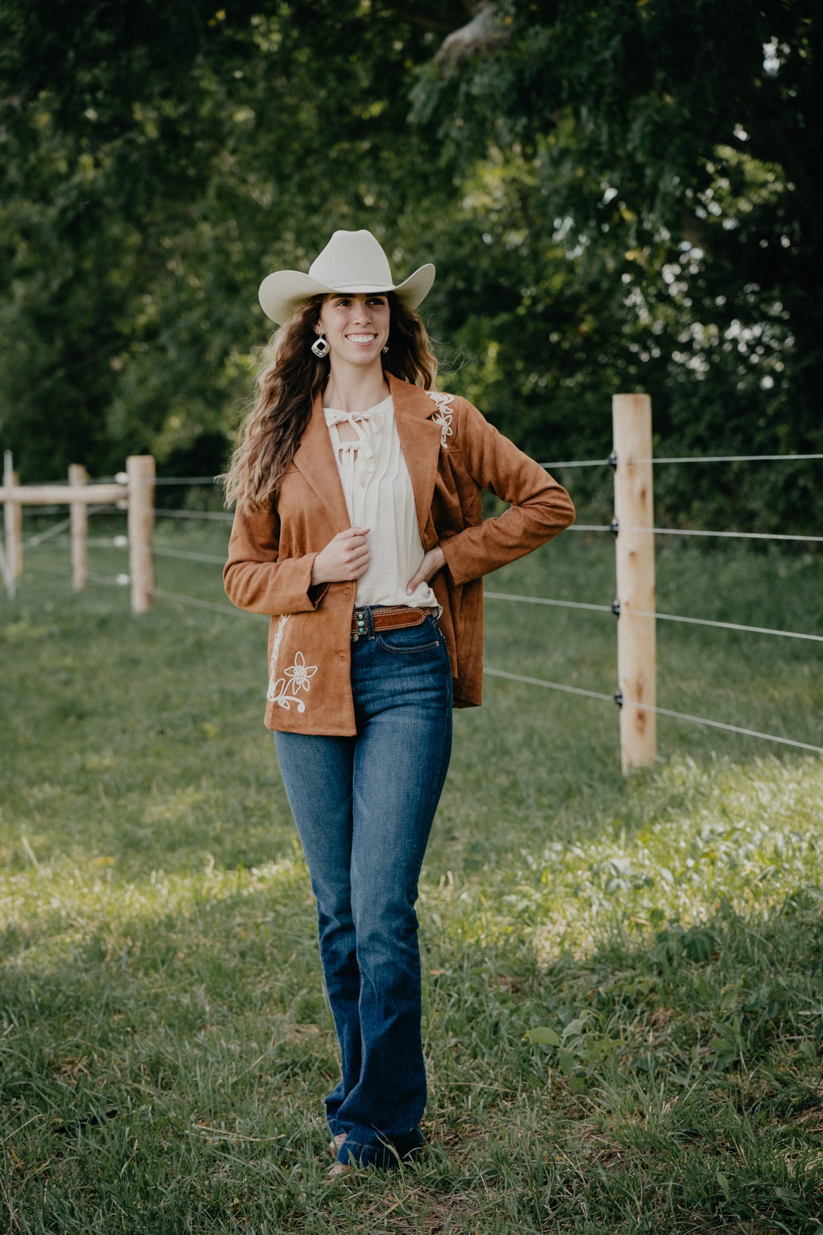 'Elyse' Caramel Floral Embroidered Blazer (S-L)