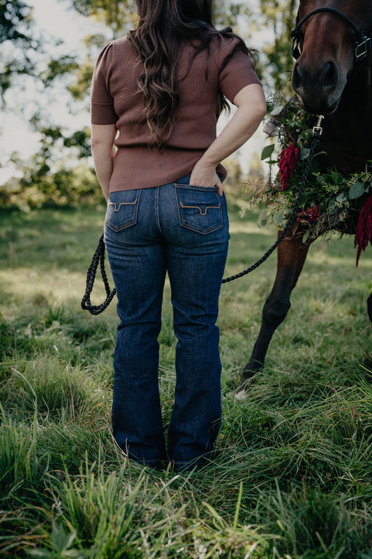 Jennifer High Rise Flare Jean by Kimes Ranch (Dark Blue)