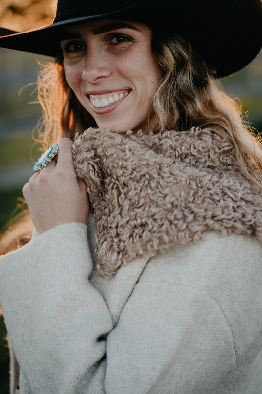 'Dakota' Oatmeal Duster Coat with Faux Fur Oversized Collar (XS-L)