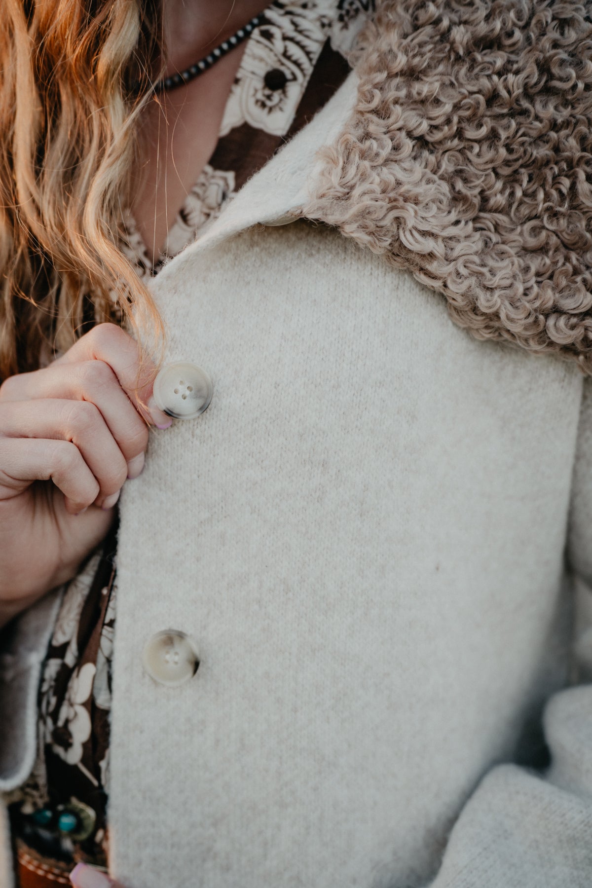 'Dakota' Oatmeal Duster Coat with Faux Fur Oversized Collar (XS-L)