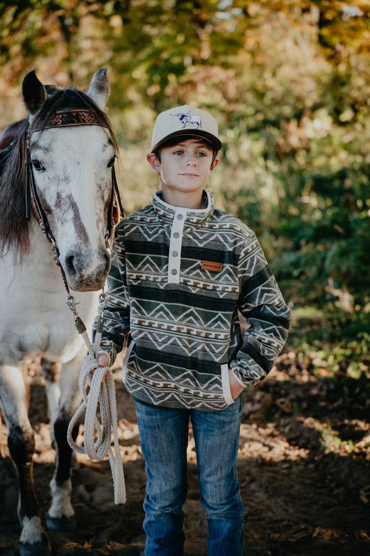 'Hunter' CINCH Boys Olive Polar Aztec Fleece Pullover