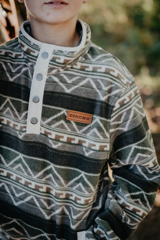 'Hunter' CINCH Boys Olive Polar Aztec Fleece Pullover