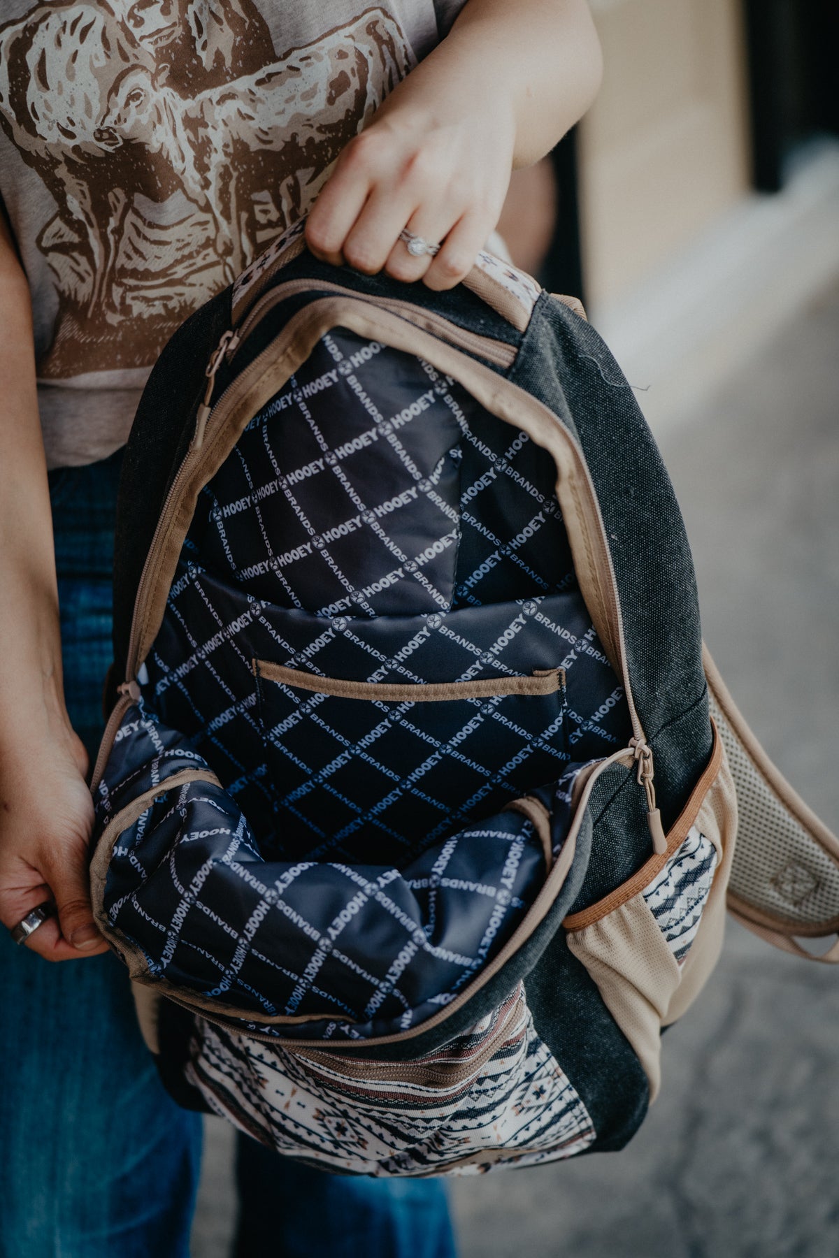 'Recess' Hooey Backpack Charcoal with Taupe/Phantom Comanche Pattern Accents