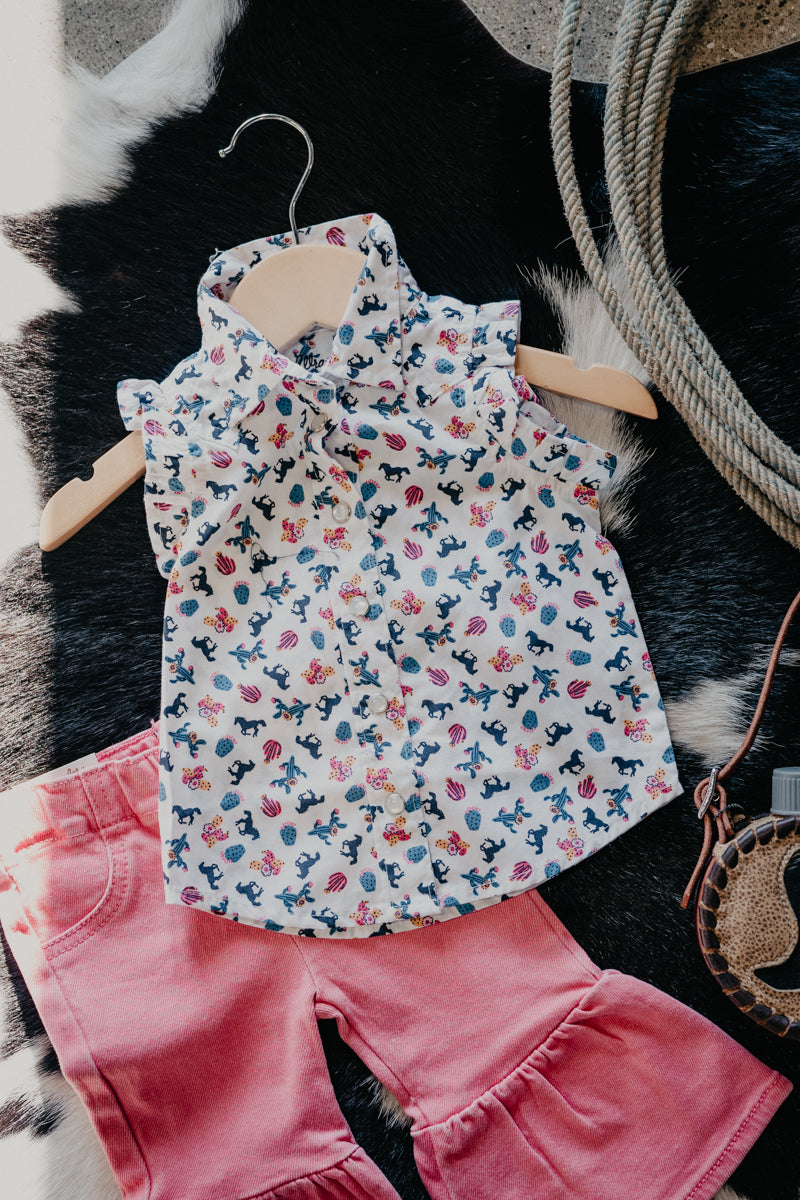 'Simone' Wrangler Girls Sleeveless Printed Pearl Snap (0-3m - 24m)
