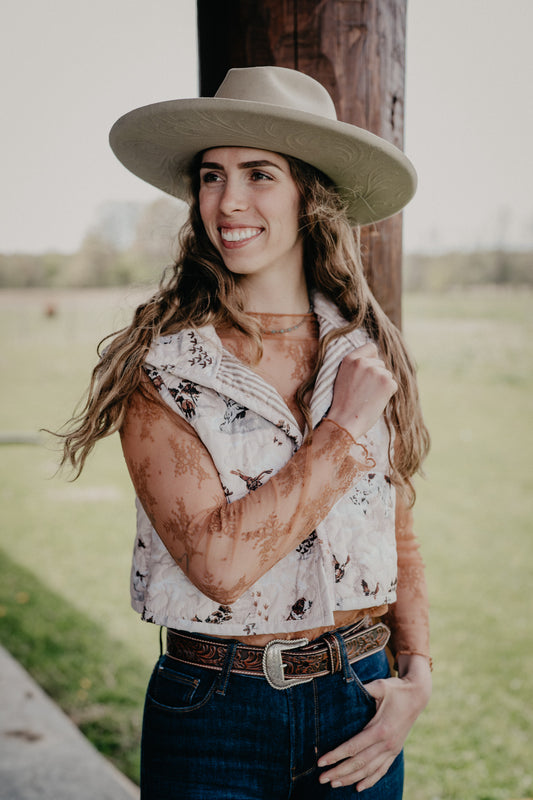 'Bonnie' Camel Brown Floral Lace Long Sleeve Top (S-L)