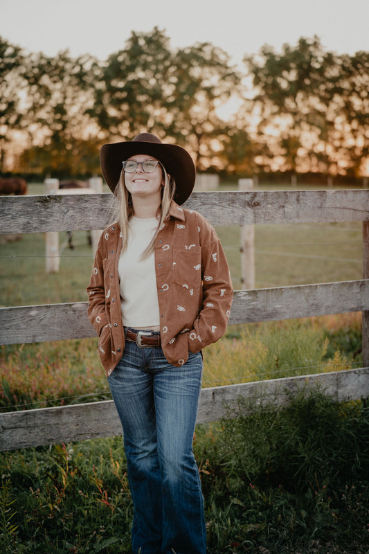 'Laine' Western Motif Embroidered Corduroy Shirt Jacket (2 Colours)