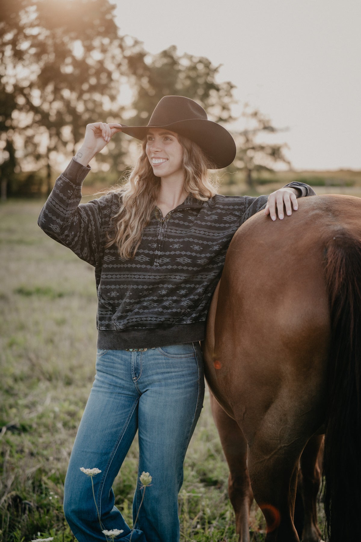 'Phoebe' Aztec Print 1/4 Zip Pullover (1 XL Only)