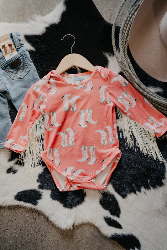 'Flora' Girls Long Sleeve Cowgirl Boot Onesie/Shirt (3-6M to 5T)