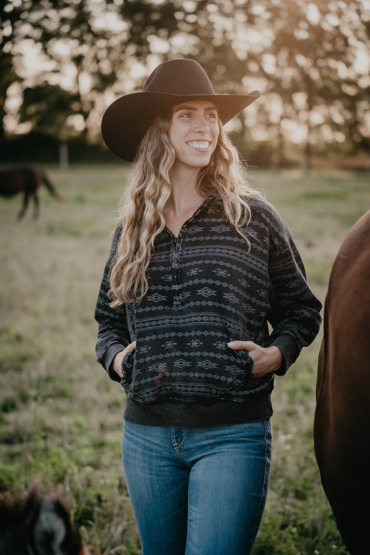 'Phoebe' Aztec Print 1/4 Zip Pullover (1 XL Only)