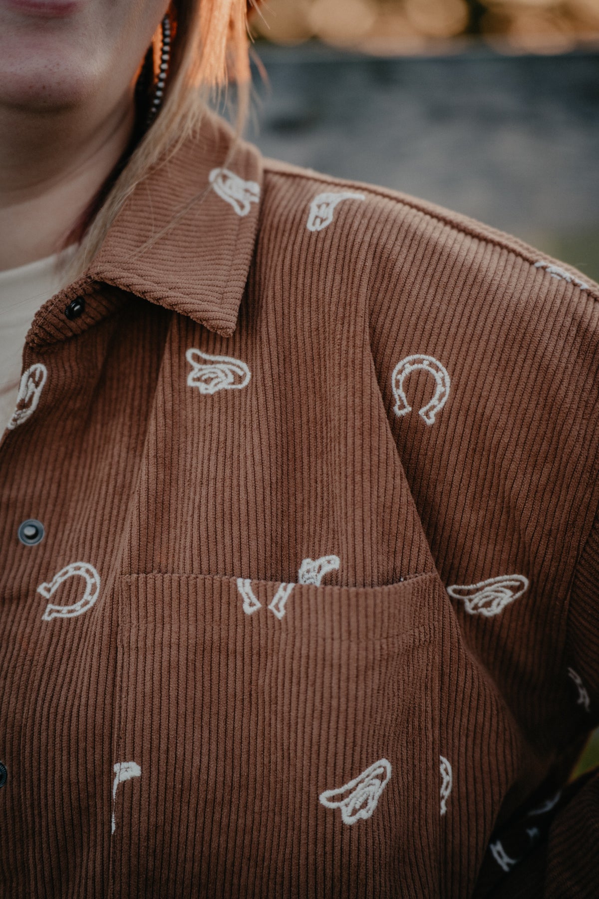 'Laine' Western Motif Embroidered Corduroy Shirt Jacket (2 Colours)