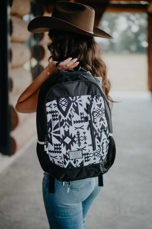 Rockstar Hooey Backpack Black/White Puebla Stone with Aztec Pattern