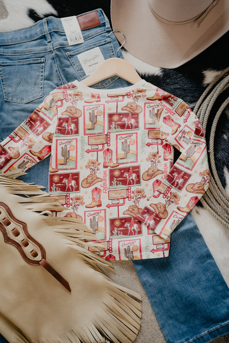 'Mabel' Wrangler Girl's Postcard Long Sleeve T Shirt (Sizes S & L only)