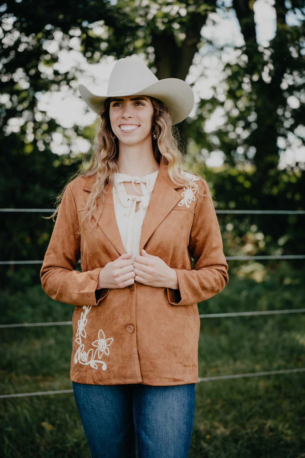 'Elyse' Caramel Floral Embroidered Blazer (S-L)