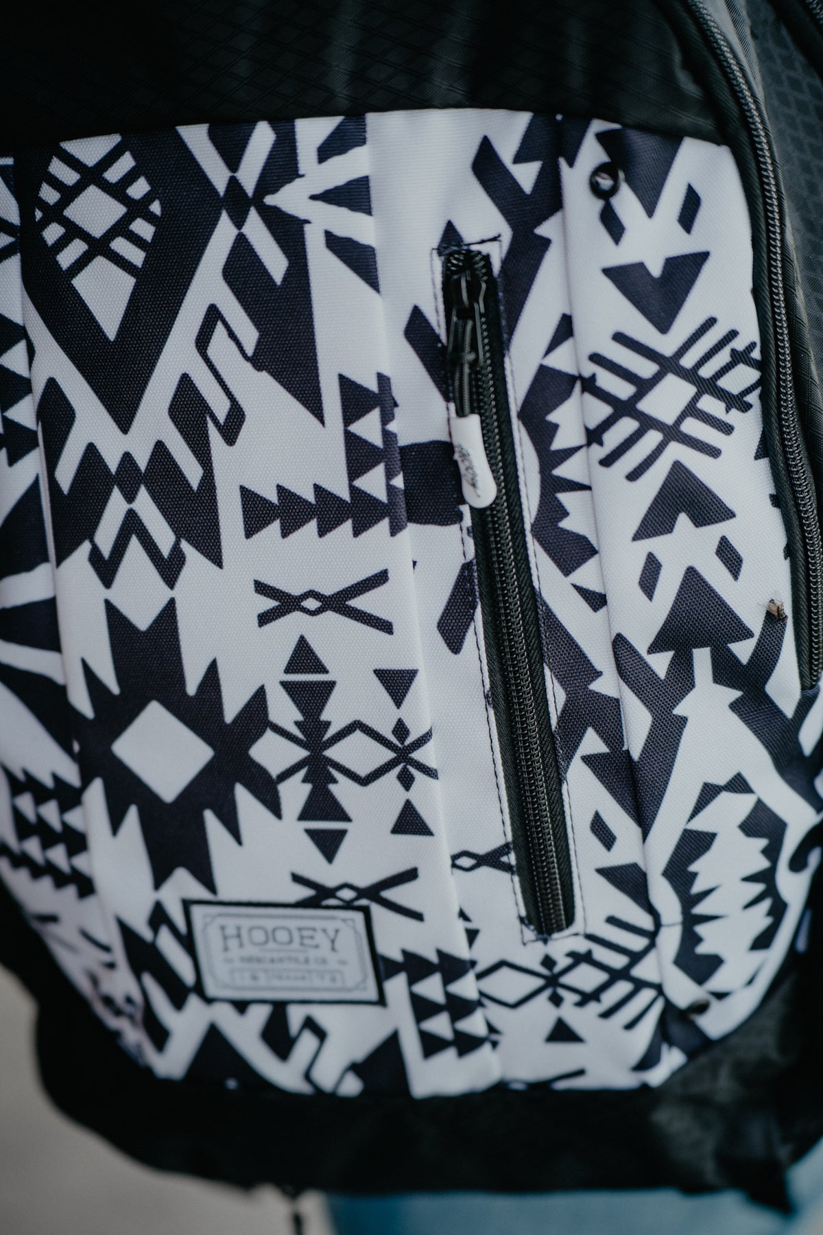 Rockstar Hooey Backpack Black/White Puebla Stone with Aztec Pattern