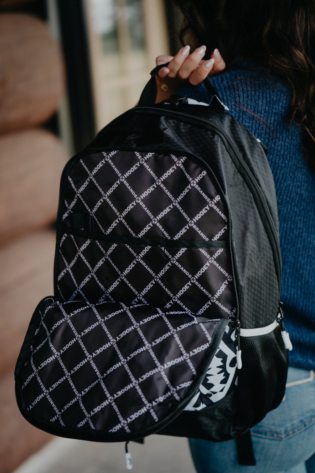 Rockstar Hooey Backpack Black/White Puebla Stone with Aztec Pattern