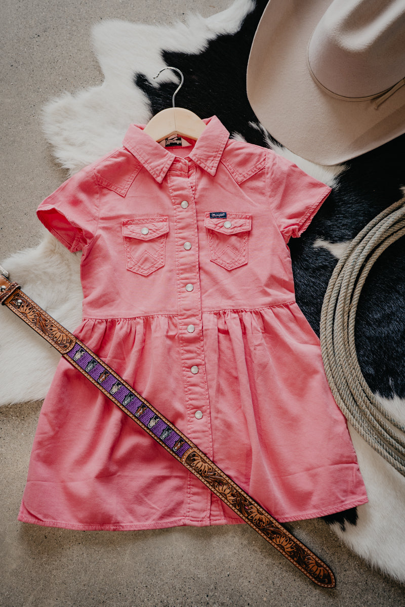 Wrangler Girl's Pink Denim Pearl Snap Dress (XS-XL)