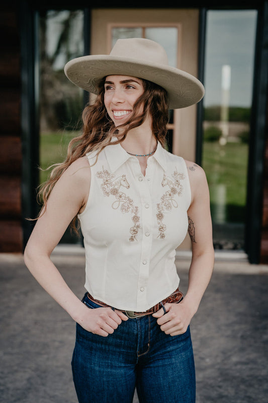 'Sherri' Wrangler Women's Sleeveless Horse Snap Top (XS-XL)