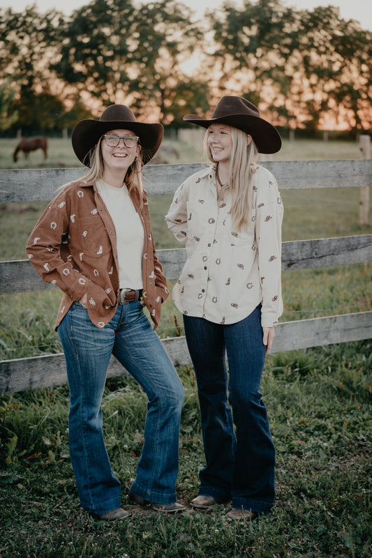 'Laine' Western Motif Embroidered Corduroy Shirt Jacket (2 Colours)