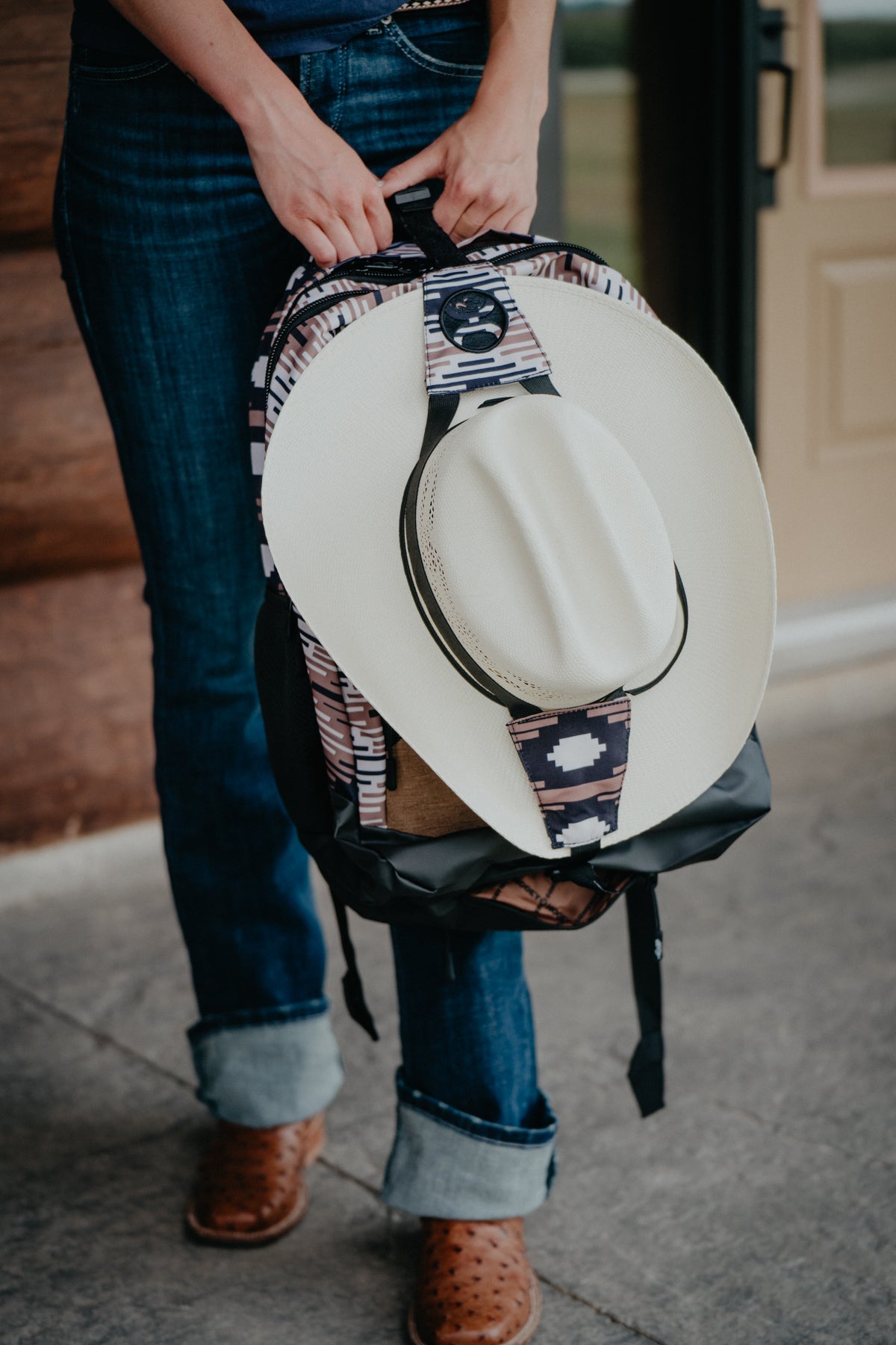OX Hooey Backpack Taupe/ Black Aztec Pattern