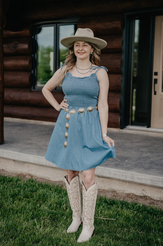 'Sadie' Wrangler Women's Denim Smocked Dress (S - XXL)