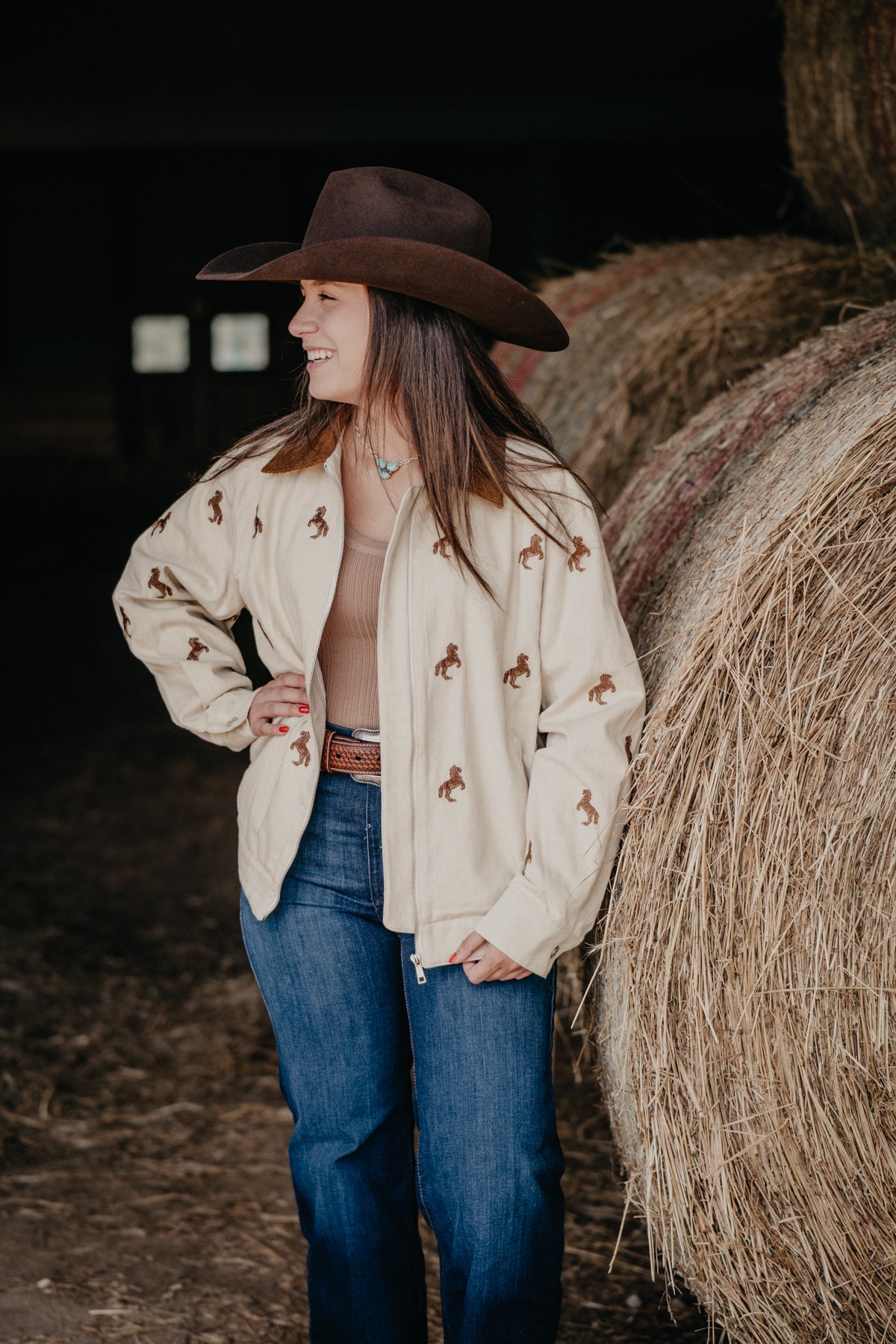 'Shae' Horse Embroidered Bomber Jacket (S-L)