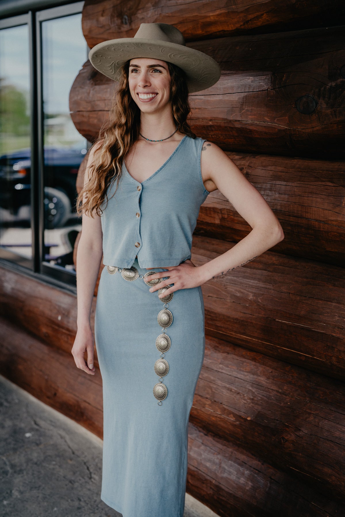 'Noelle' Jersey Denim Coloured Sleeveless Top (XS-L)