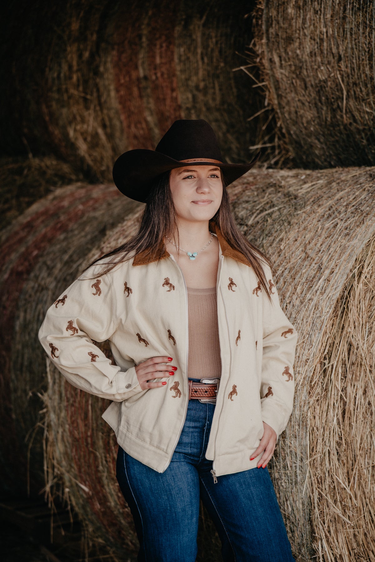 'Shae' Horse Embroidered Bomber Jacket (S-L)