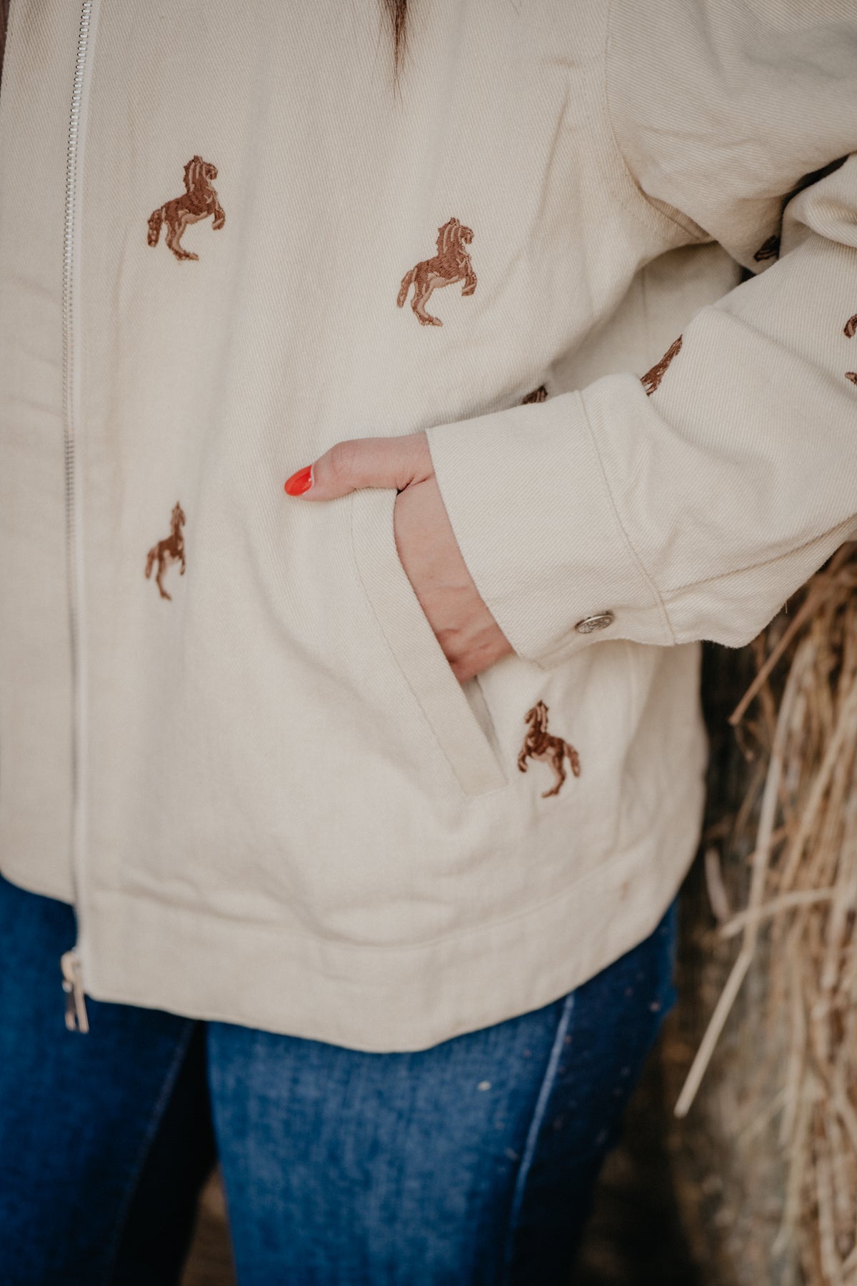 'Shae' Horse Embroidered Bomber Jacket (S-L)