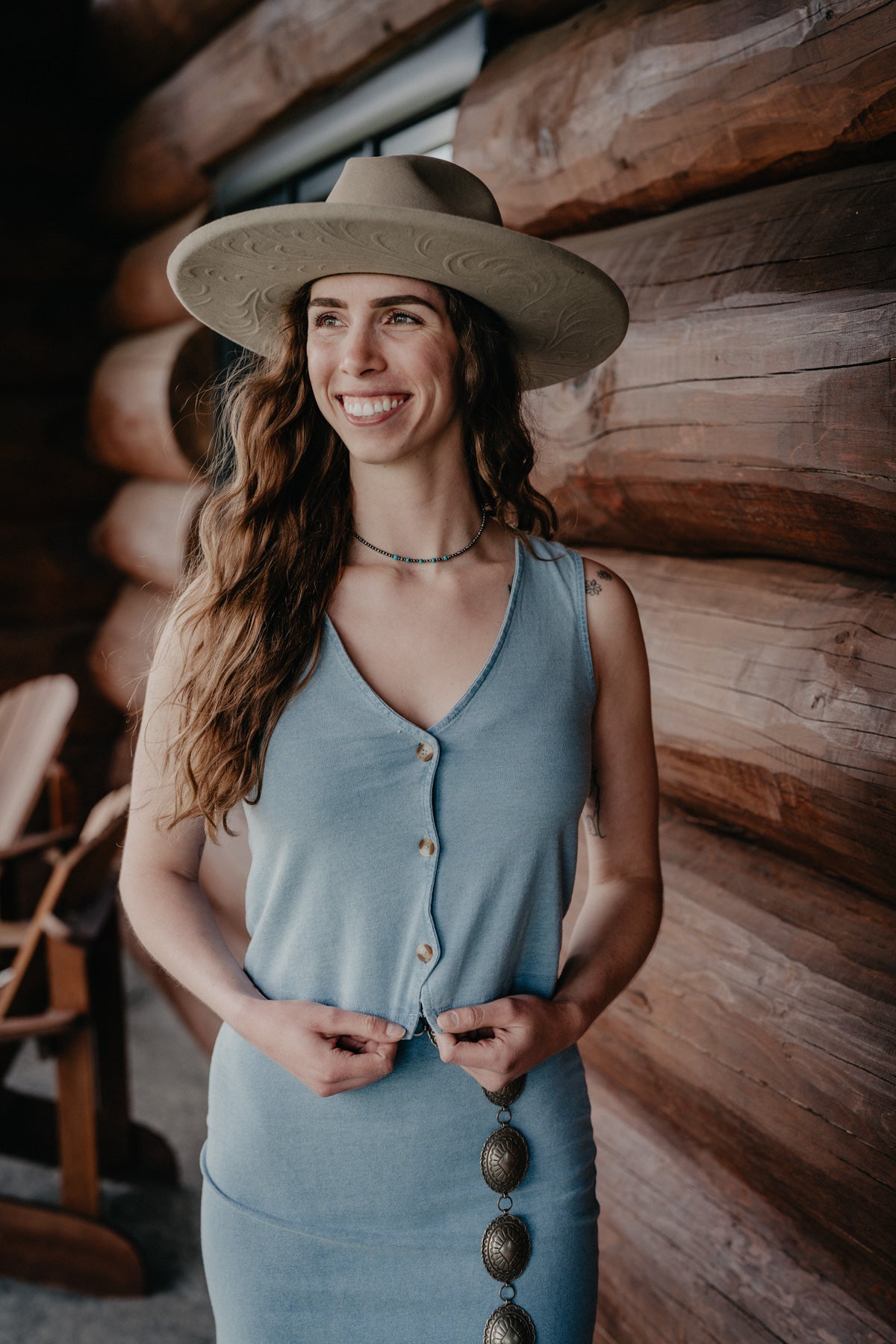 'Noelle' Jersey Denim Coloured Sleeveless Top (XS-L)