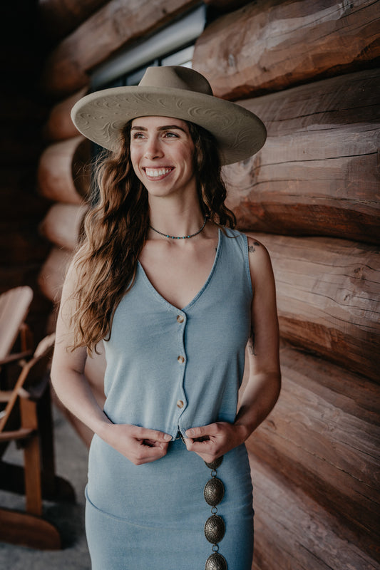 'Noelle' Jersey Denim Coloured Sleeveless Top (XS-L)