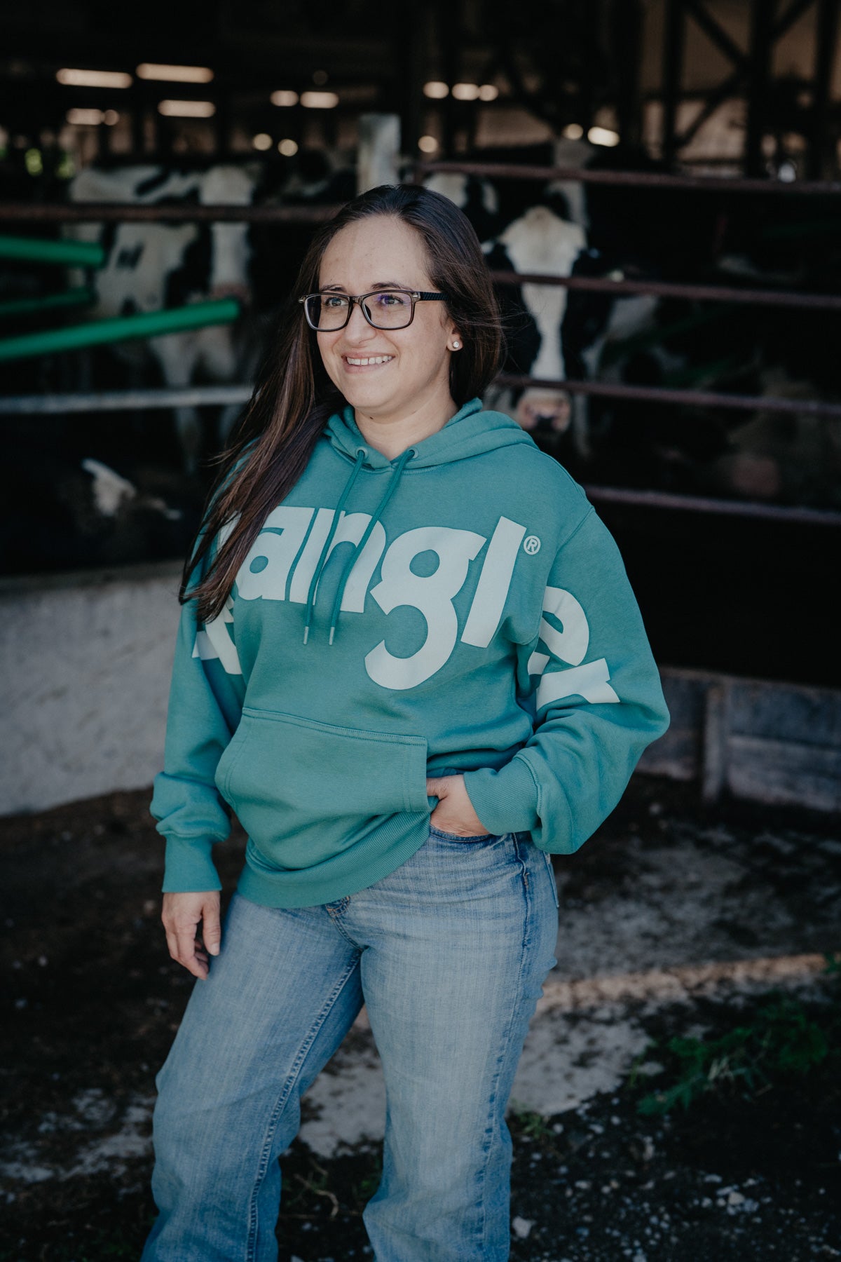 'Tiff' Women's Turquoise Wrangler Logo Hoodie