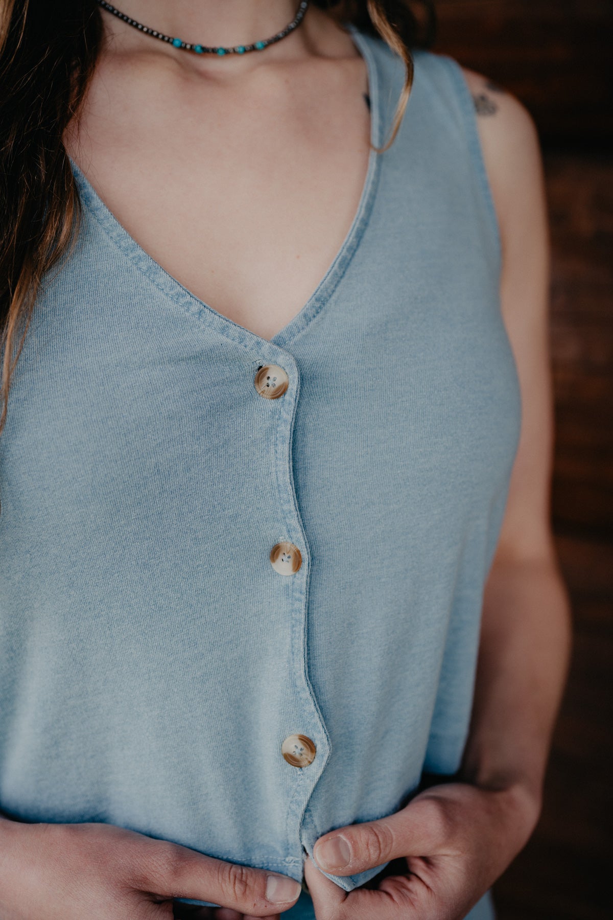 'Noelle' Jersey Denim Coloured Sleeveless Top (XS-L)