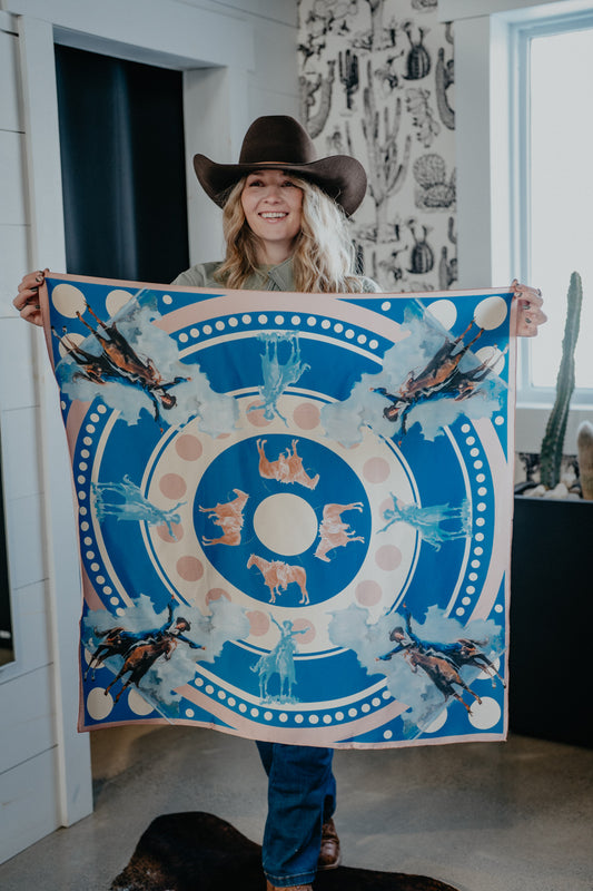 'Blue Flores La Due' Silk Wild Rag