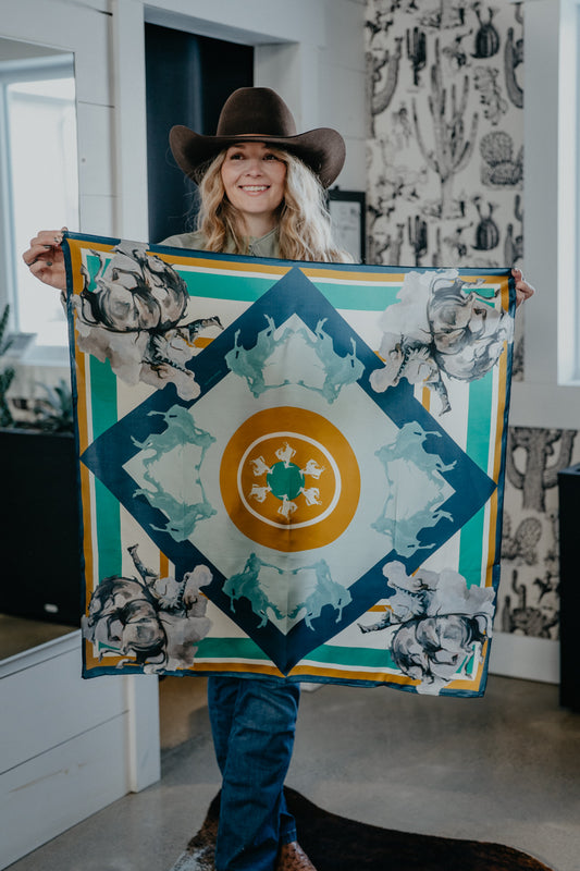 'Yellow & Teal Bronc' Silk Wild Rag