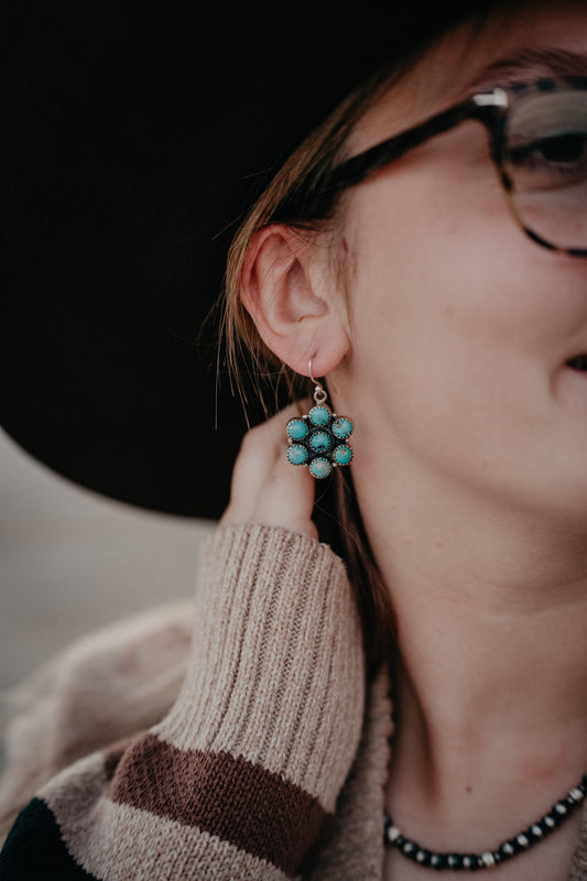 Turquoise Floral Cluster Dangle Earrings
