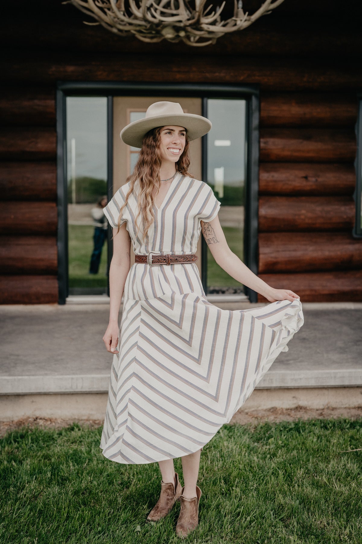 'Lana' Striped Belted Midi Dress (S-L)