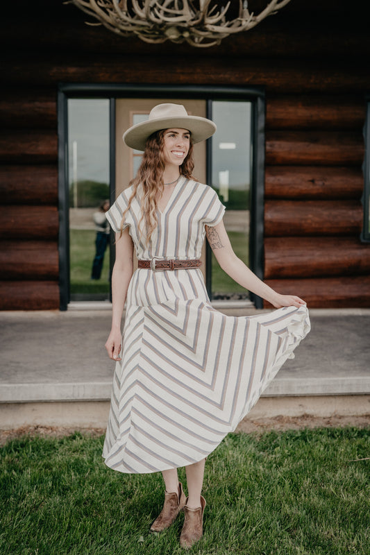 'Lana' Striped Belted Midi Dress (S-L)