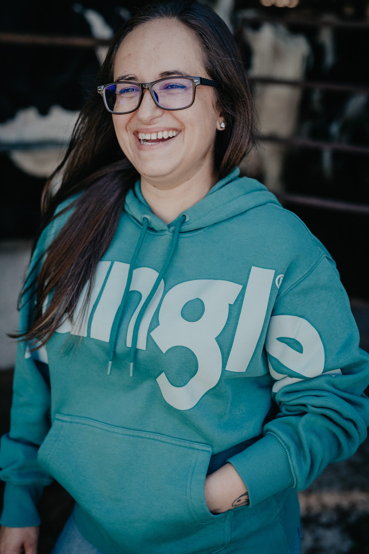 'Tiff' Women's Turquoise Wrangler Logo Hoodie