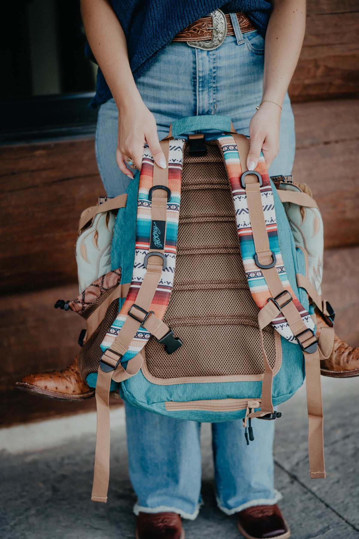 'Mule' Hooey Backpack Teal/Tan with Serape Pattern Accents