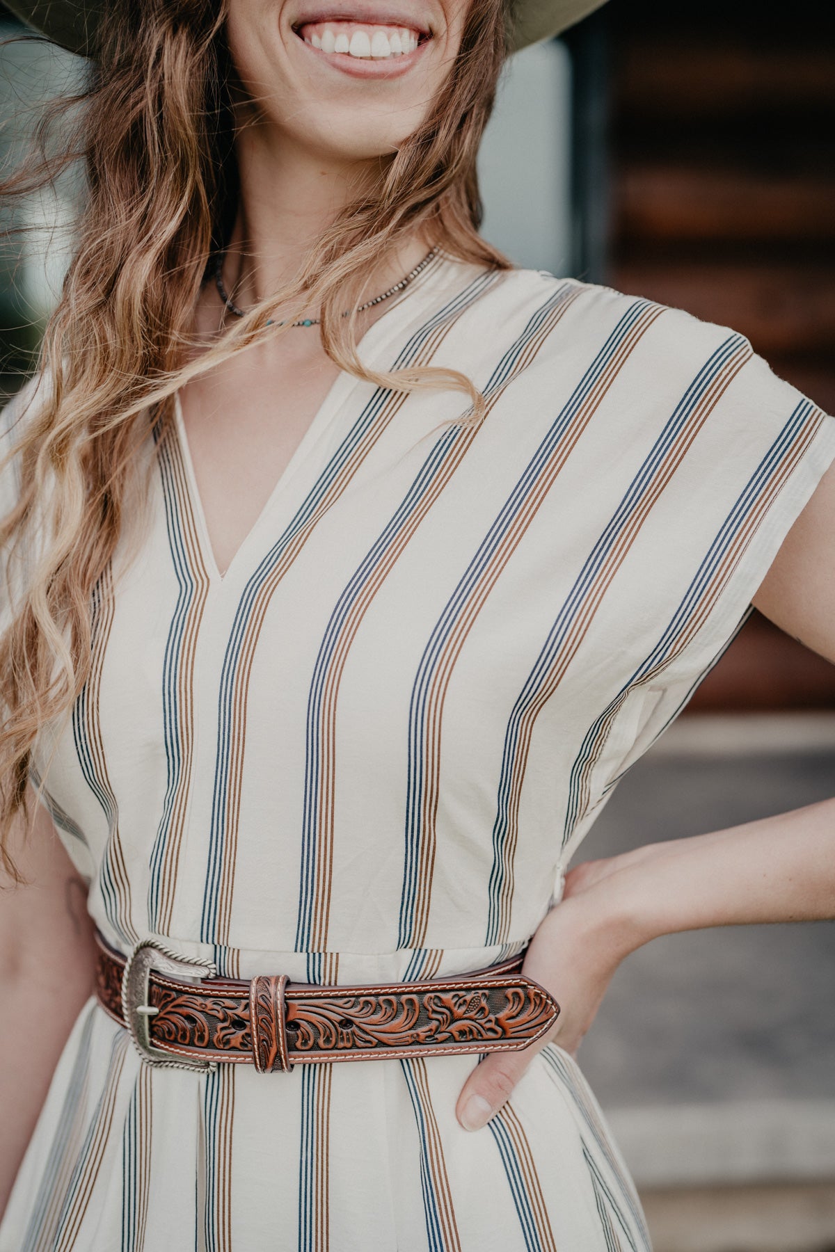 'Lana' Striped Belted Midi Dress (S-L)