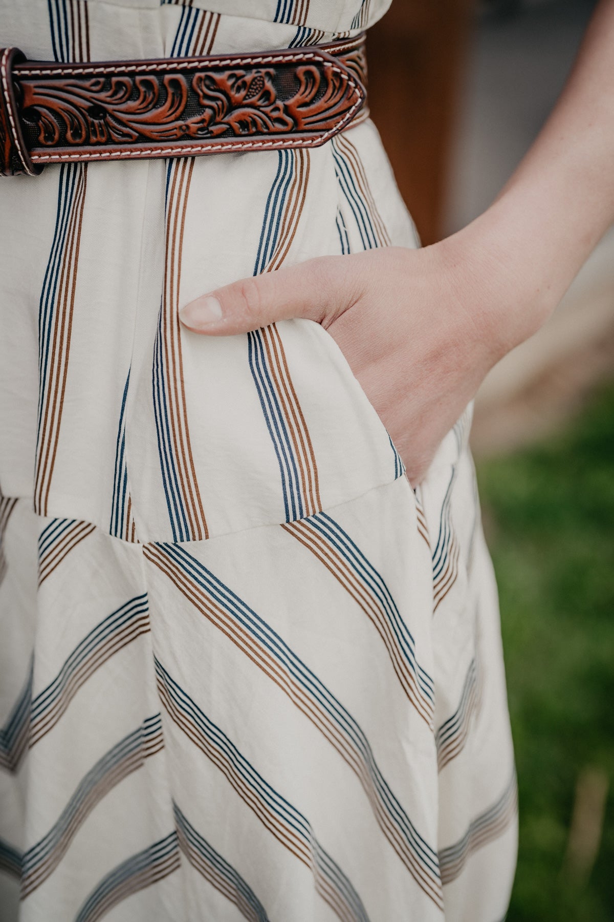 'Lana' Striped Belted Midi Dress (S-L)