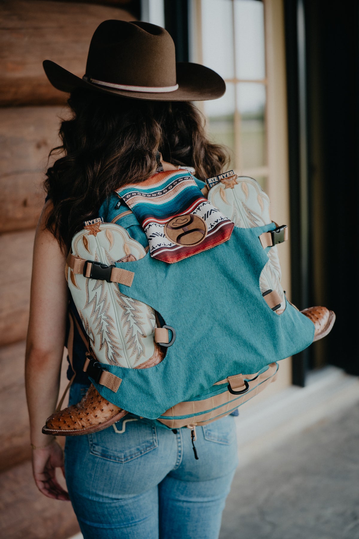 'Mule' Hooey Backpack Teal/Tan with Serape Pattern Accents